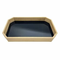 14In Black Glass And Wood Tray