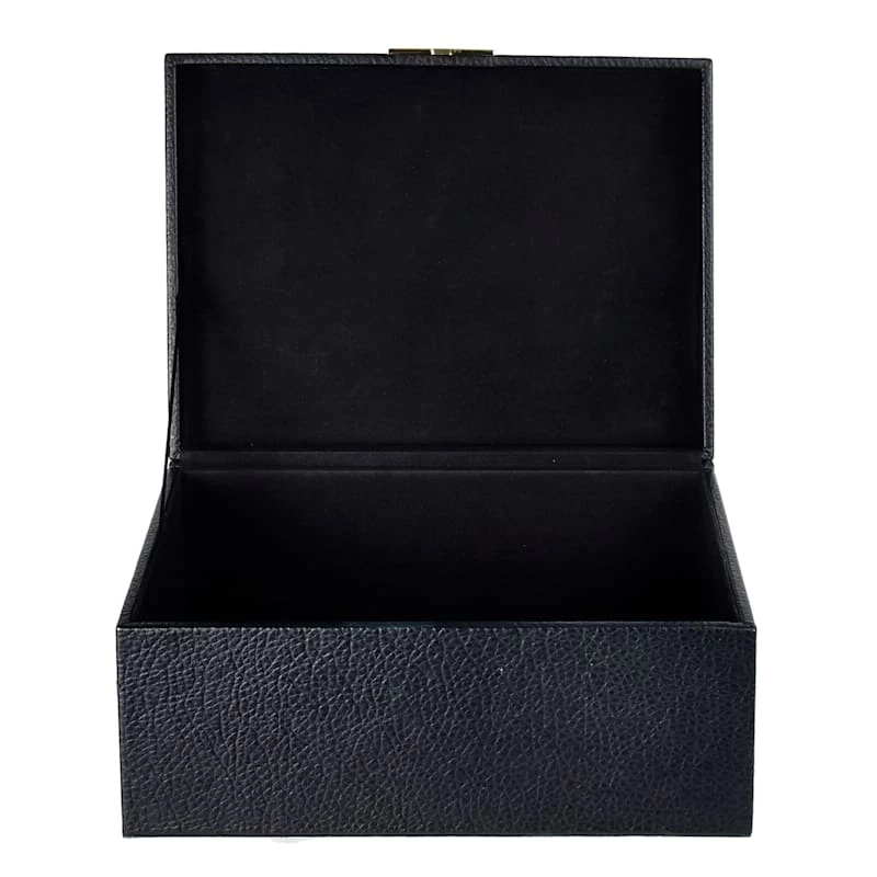 Black Leather Decorative Box, Large 5 Black Leather Decorative Box, Large - Image 3