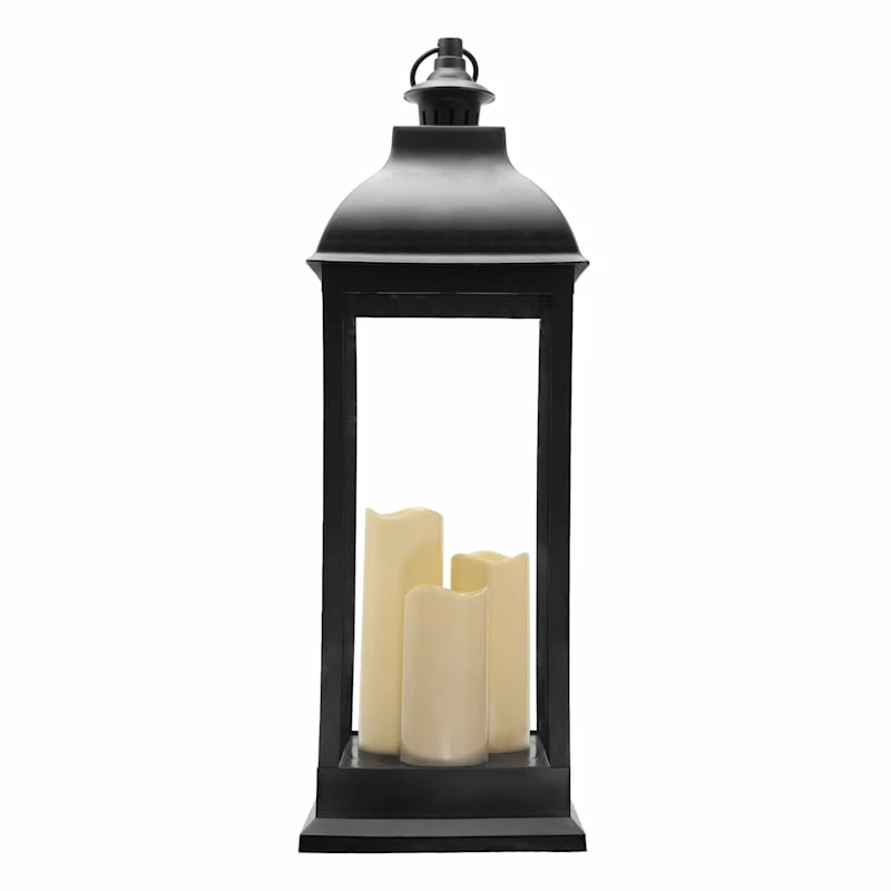 Black Pre-Lit LED Floor Lantern, 28" 4 Black Pre-Lit LED Floor Lantern, 28" - Image 2