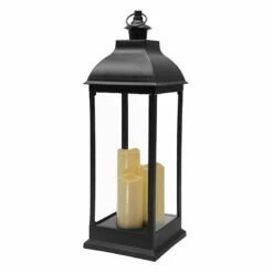 Black Pre-Lit LED Floor Lantern, 28"