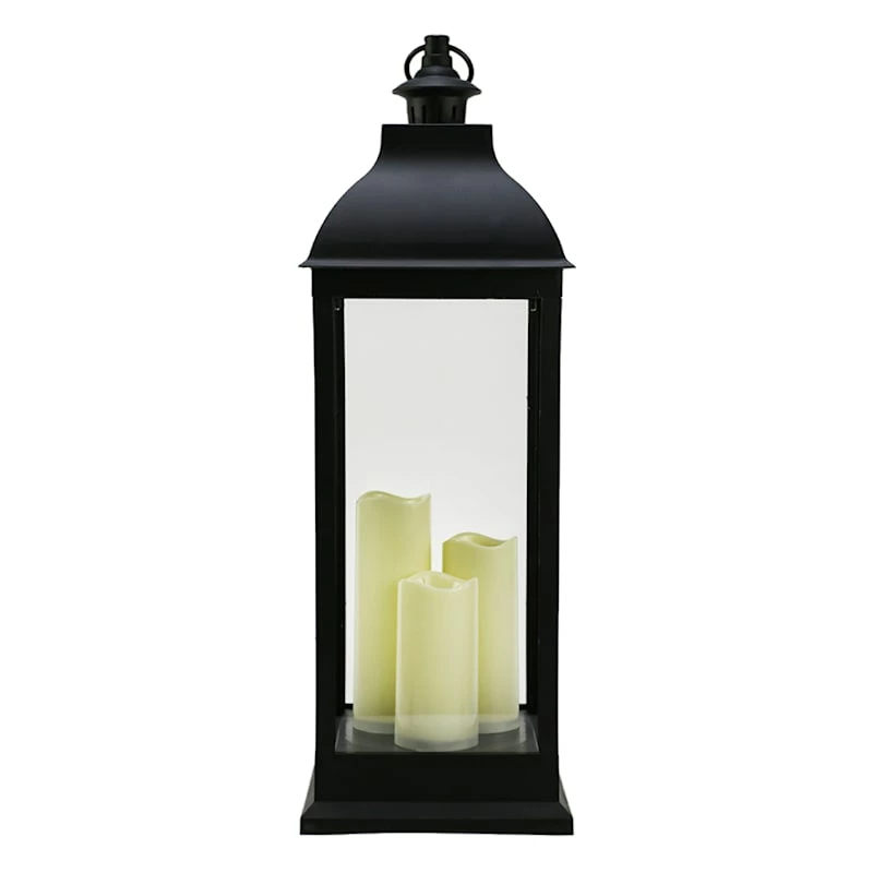 Black Pre-Lit LED Floor Lantern, 28" 6 Black Pre-Lit LED Floor Lantern, 28" - Image 4