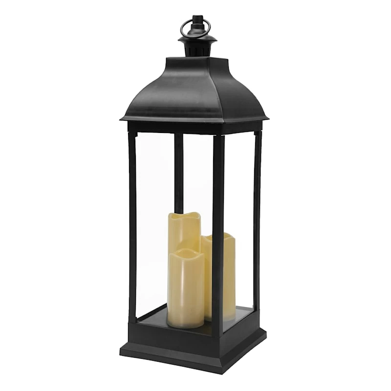 Black Pre-Lit LED Floor Lantern, 28" 3 Black Pre-Lit LED Floor Lantern, 28"