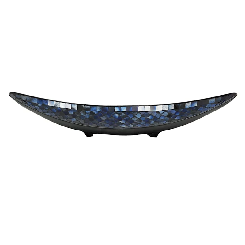 Blue Mosaic Boat Tray, 22" 3 Blue Mosaic Boat Tray, 22"