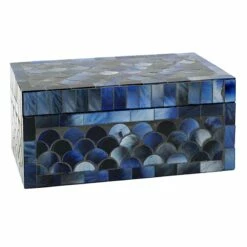 Blue Mosaic Glass Decorative Box, 7"