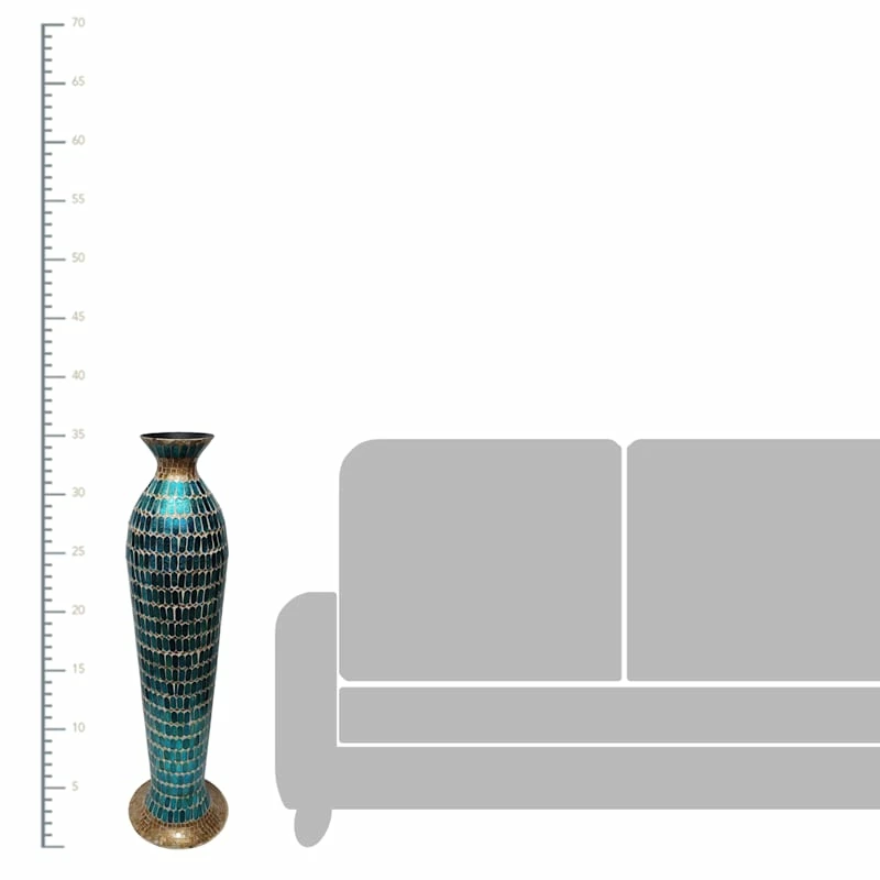 Blue Mosaic Metal Floor Vase, 35.5" 4 Blue Mosaic Metal Floor Vase, 35.5" - Image 2