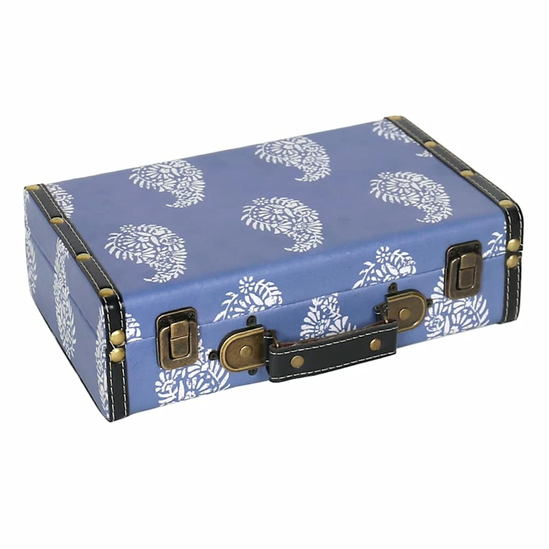 Blue Printed Luggage Box Decor, 11x7 3 Blue Printed Luggage Box Decor, 11x7