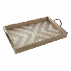 Brown Faux Wood Tray With Iron Handles, 25x15