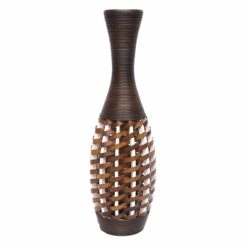 Brown Rattan Floor Vase, 29"