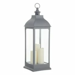 Dark Grey Pre-Lit LED Floor Lantern, 28"
