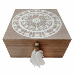 Decorative Wooden Box With Tassels, 7x8