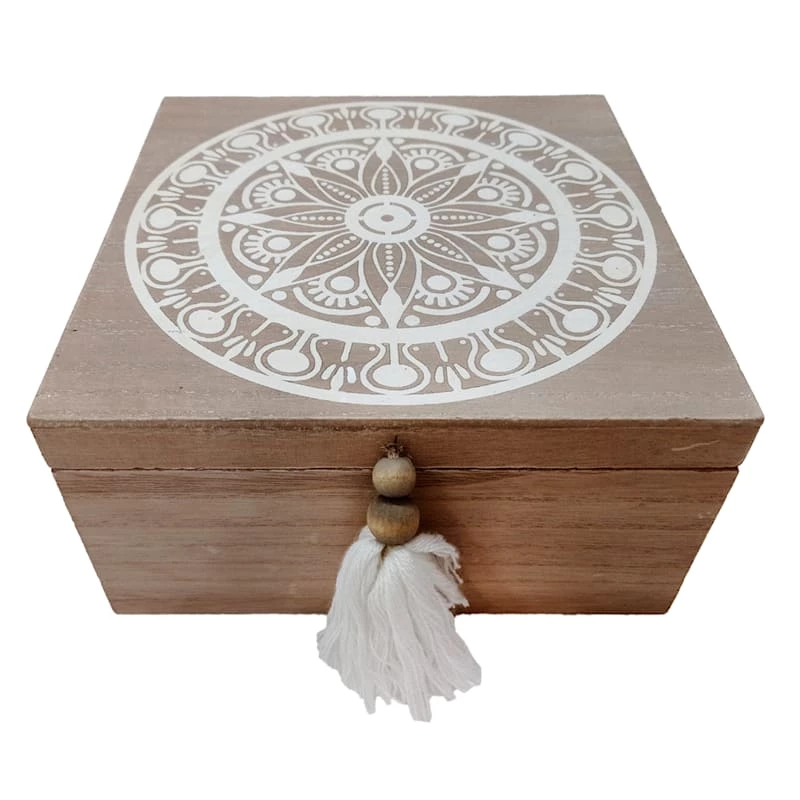 Decorative Wooden Box With Tassels, 7x8 3 Decorative Wooden Box With Tassels, 7x8