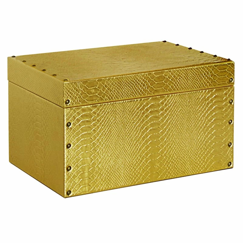 Faux Leather Gold Rectangle Box, 15x7 3 Faux Leather Gold Rectangle Box, 15x7