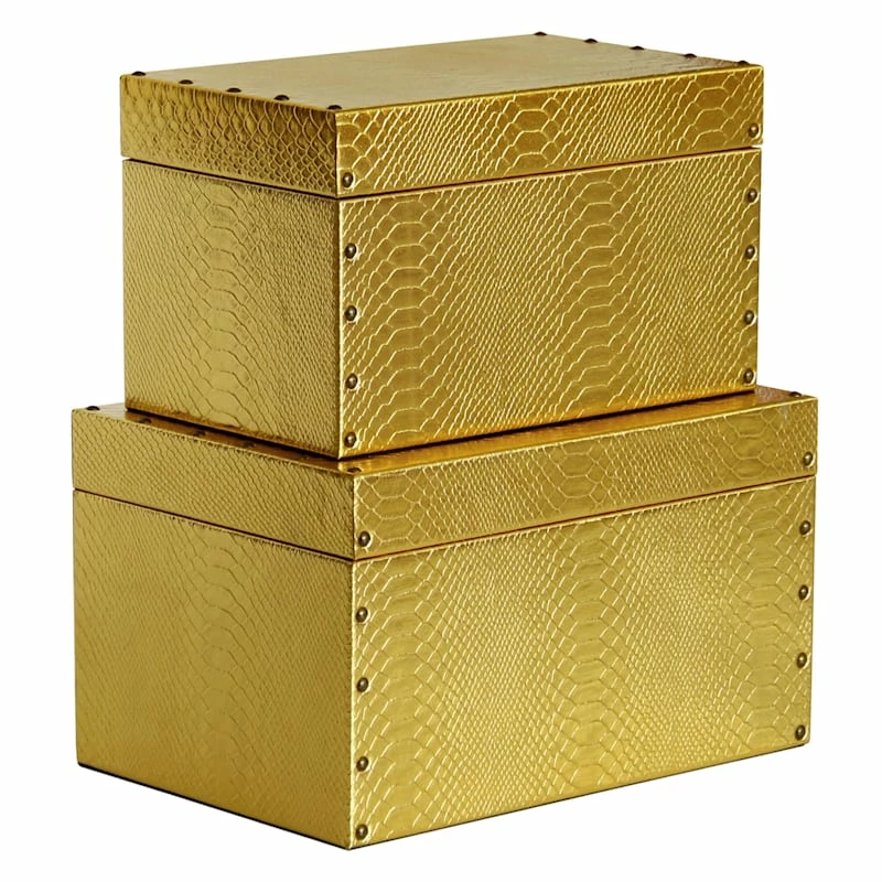 Faux Leather Gold Rectangle Box, 15x7 4 Faux Leather Gold Rectangle Box, 15x7 - Image 2