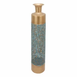 Gold & Blue Metal Floor Vase, 31.5"