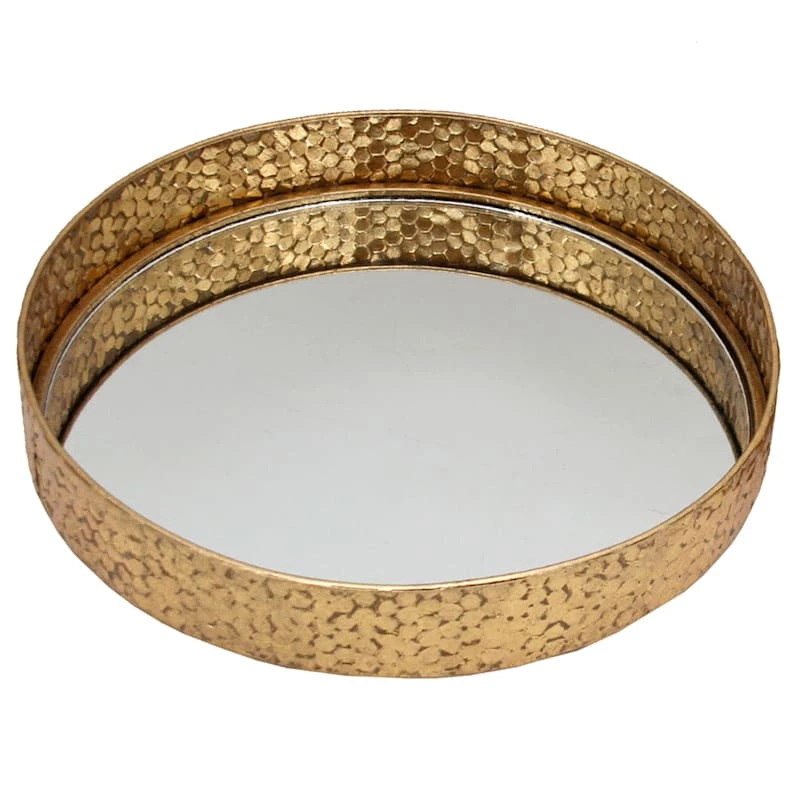 Gold Foiled Round Mirror Decorative Tray, 16" 3 Gold Foiled Round Mirror Decorative Tray, 16"