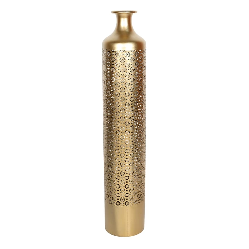 Gold Metal Floor Vase, 35" 3 Gold Metal Floor Vase, 35"