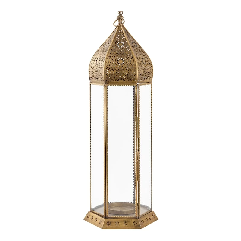 Gold Metal Lantern, 22.5" 3 Gold Metal Lantern, 22.5"