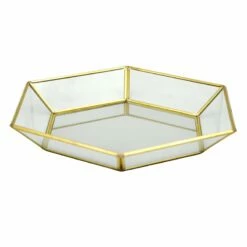Gold Mirrored Hexagon Decorative Tray, 9x8