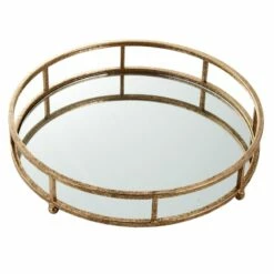 Gold Mirrored Round Metal Tray, 14"