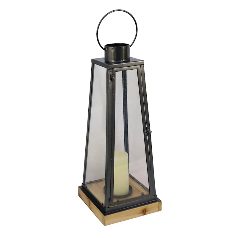 Grey Metal & Wood Lantern, 23" 3 Grey Metal & Wood Lantern, 23"