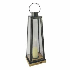 Grey Metal & Wood Lantern, 28"