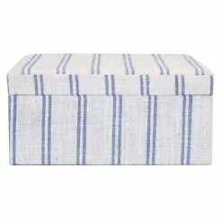 Honeybloom Ivory & Blue Striped Decorative Box, 6x5 -Home Decoration Sales Shop honeybloom ivory blue striped decorative box 6x5 3