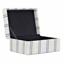 Honeybloom Ivory & Blue Striped Decorative Box, 6x5 -Home Decoration Sales Shop honeybloom ivory blue striped decorative box 6x5 4
