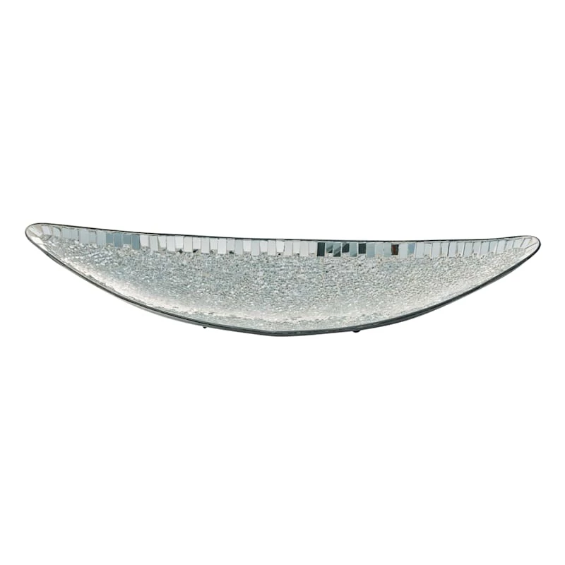Metal Boat Tray With Crackled Mirror Glass, 23x8 3 Metal Boat Tray With Crackled Mirror Glass, 23x8