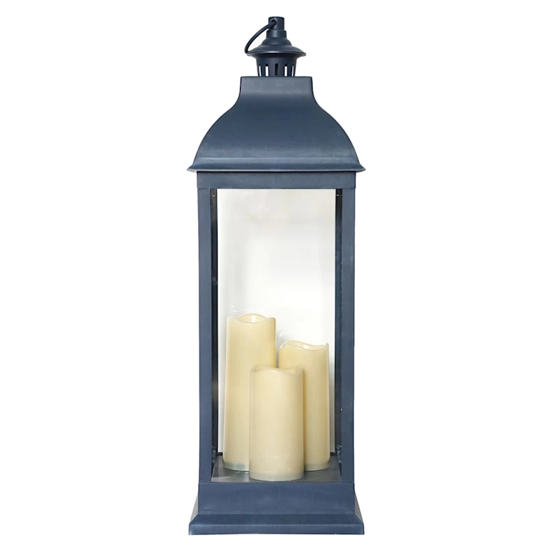 Navy Pre-Lit LED Floor Lantern, 28" 3 Navy Pre-Lit LED Floor Lantern, 28"
