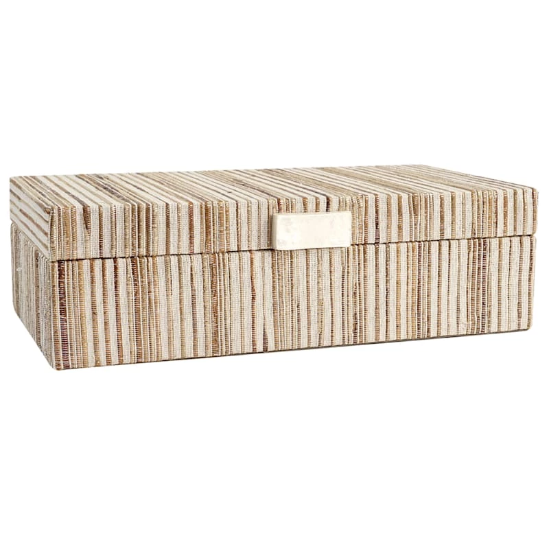 Neutral Water Hyacinth Striped Decorative Box, 13x7 3 Neutral Water Hyacinth Striped Decorative Box, 13x7