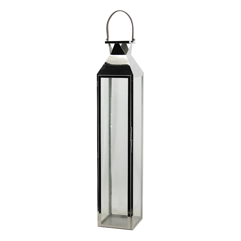 Oversized Electroplated Gunmetal Floor Lantern, 36" 3 Oversized Electroplated Gunmetal Floor Lantern, 36"