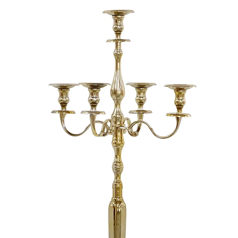 Oversized Gold 5-Arm Candelabra, 59" 4 Oversized Gold 5-Arm Candelabra, 59" - Image 2