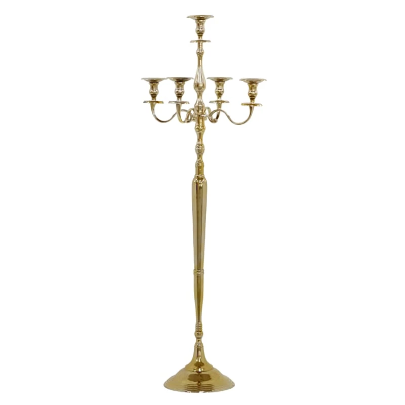 Oversized Gold 5-Arm Candelabra, 59" 3 Oversized Gold 5-Arm Candelabra, 59"