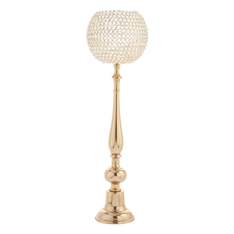 Oversized Gold Crystal Globe Candle Holder, 37" 3 Oversized Gold Crystal Globe Candle Holder, 37"