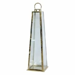 Oversized Gold Tapered Floor Lantern, 34"