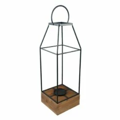Oversized Metal & Wood Open Floor Lantern, 38"