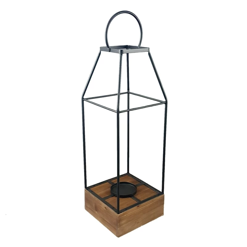 Oversized Metal & Wood Open Floor Lantern, 38" 3 Oversized Metal & Wood Open Floor Lantern, 38"