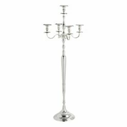 Oversized Metallic Silver 5-Arm Candelabra, 59"