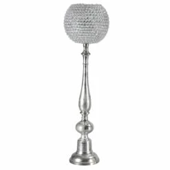Oversized Silver Crystal Globe Candle Holder, 37"