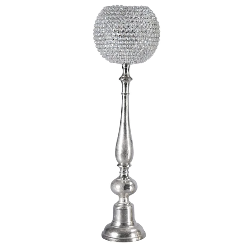 Oversized Silver Crystal Globe Candle Holder, 37" 3 Oversized Silver Crystal Globe Candle Holder, 37"