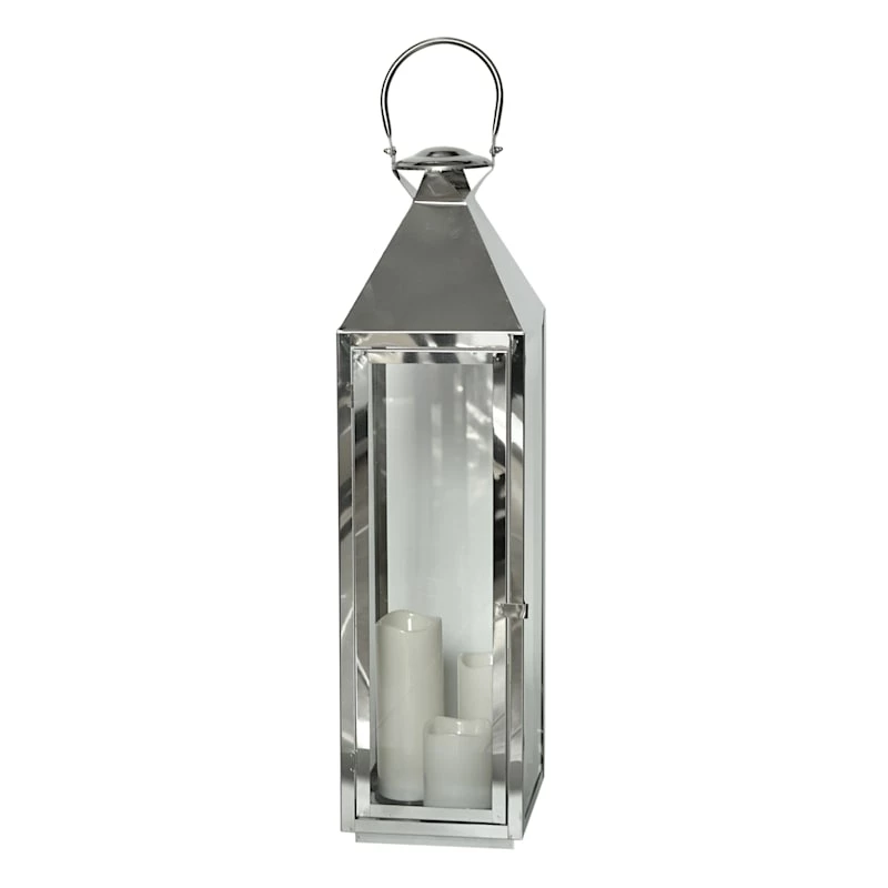 Pre-Lit LED Silver Floor Lantern, 29" 3 Pre-Lit LED Silver Floor Lantern, 29"