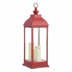 Red Pre-Lit LED Floor Lantern, 28"
