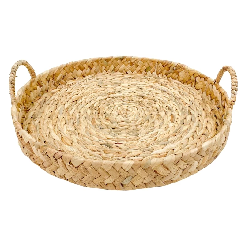Round Natural Wicker Woven Decorative Tray, 17" 3 Round Natural Wicker Woven Decorative Tray, 17"