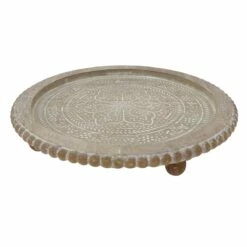 Round Wood Carved Tray, 12x2