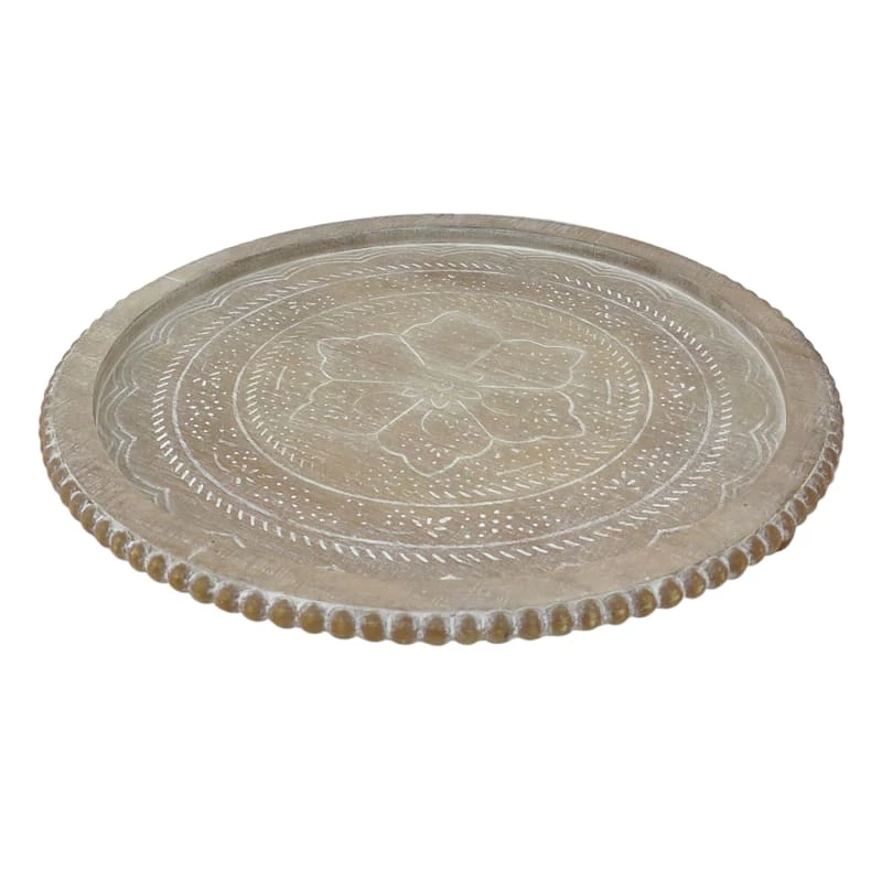 Round Wood Carved Tray, 16x2 3 Round Wood Carved Tray, 16x2