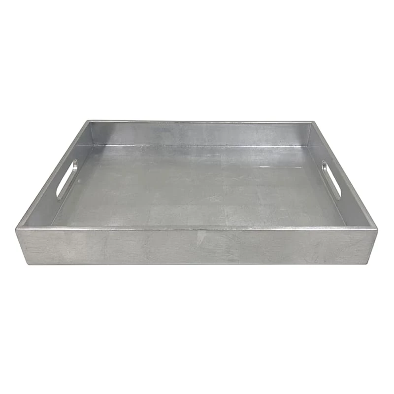Silver Lacquer Decorative Tray, 15" 3 Silver Lacquer Decorative Tray, 15"