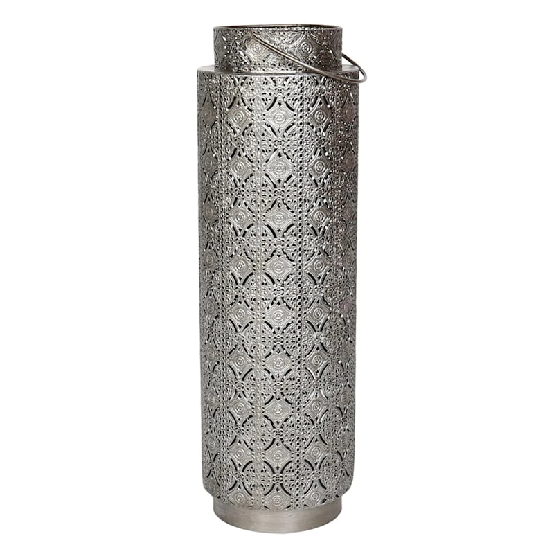 Silver Metal Lantern, 22" 3 Silver Metal Lantern, 22"
