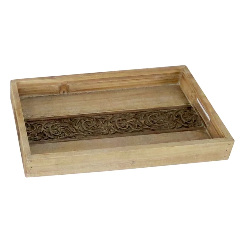 Striped Wood Tray, 16x10 3 Striped Wood Tray, 16x10