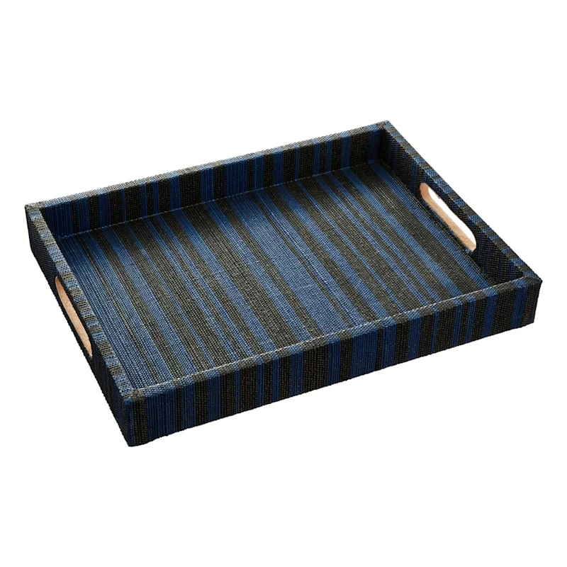 Tracey Boyd Black & Blue Striped Seagrass Woven Tray, 12x16 3 Tracey Boyd Black & Blue Striped Seagrass Woven Tray, 12x16