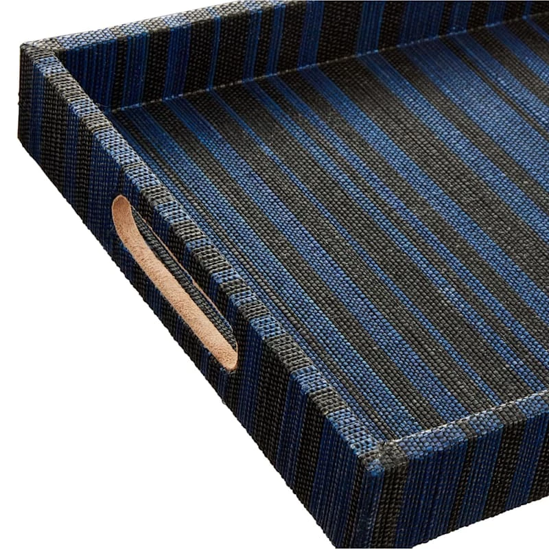 Tracey Boyd Black & Blue Striped Seagrass Woven Tray, 12x16 4 Tracey Boyd Black & Blue Striped Seagrass Woven Tray, 12x16 - Image 2